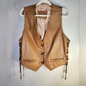 Vintage Lambs Leather Very Soft Vest Brass Buttons Lined L